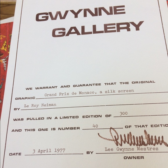 LeRoy Neiman's - "Grand Prix de Monaco"
Gold Framed Serigraph - Picture 4 of 10